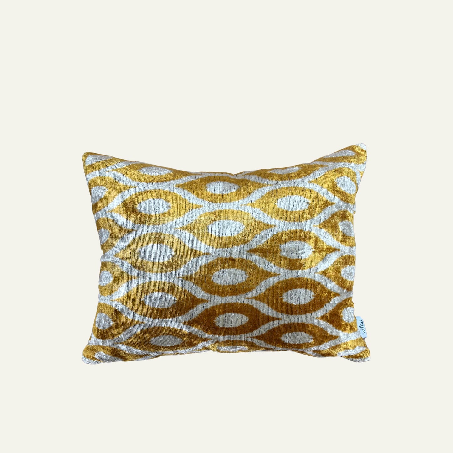 Zijde Kussen Geel/Goud patroon x Kleurrijke Ikat