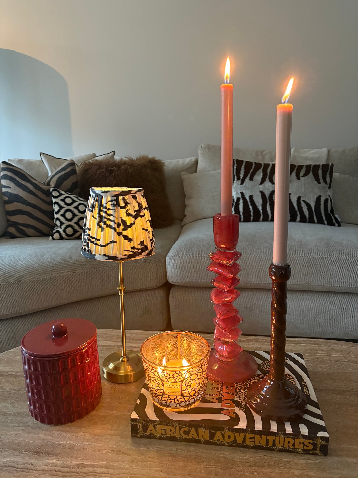 Draadloze tafellamp Black & White Ikat
