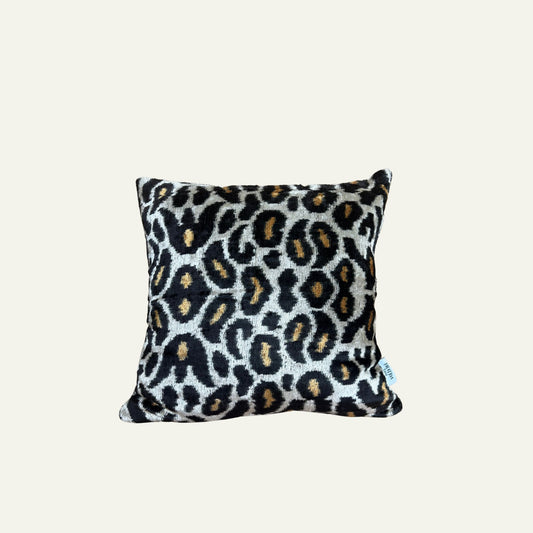 Zijde Kussen Leopard x Blauw Brons Ikat