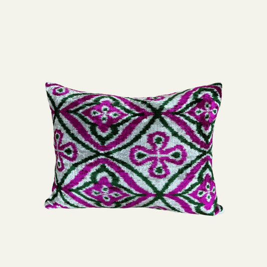 Zijde Kussen Fuchsia Zigzag x Ruitmotief