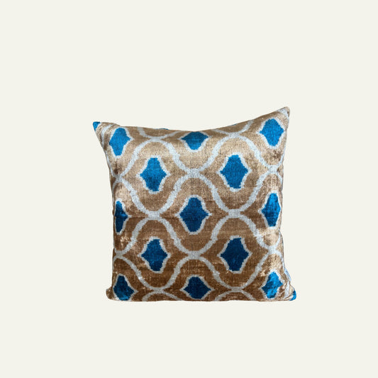 Zijde Kussen Blauw Brons x Zand Oogjes