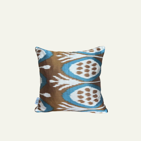 Zijde Kussen Leopard x Blauw Brons Ikat