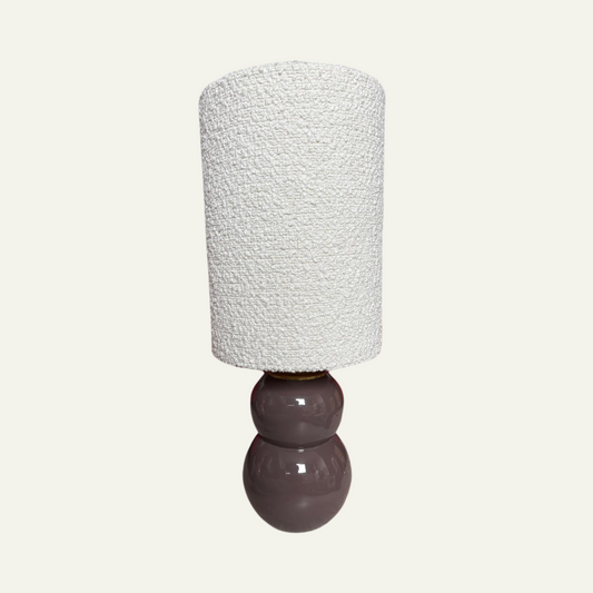 Lamp wit bouclé met paars/grijze voet