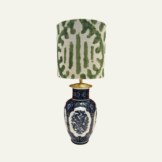 Lamp Delfstblauw met groene ikat jaqcuard kap