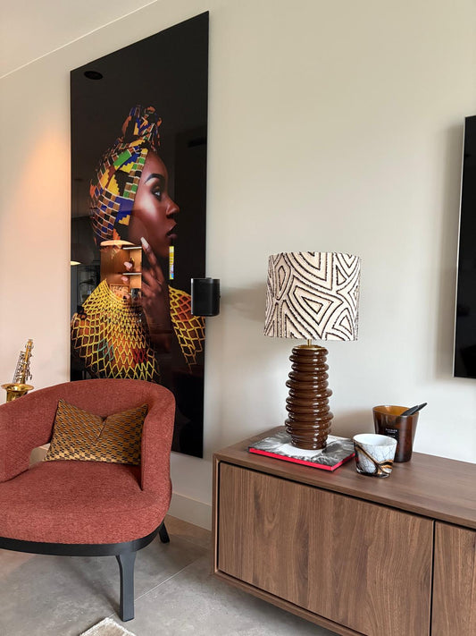 Lamp espresso & zand kleuren met keramische kronkel voet