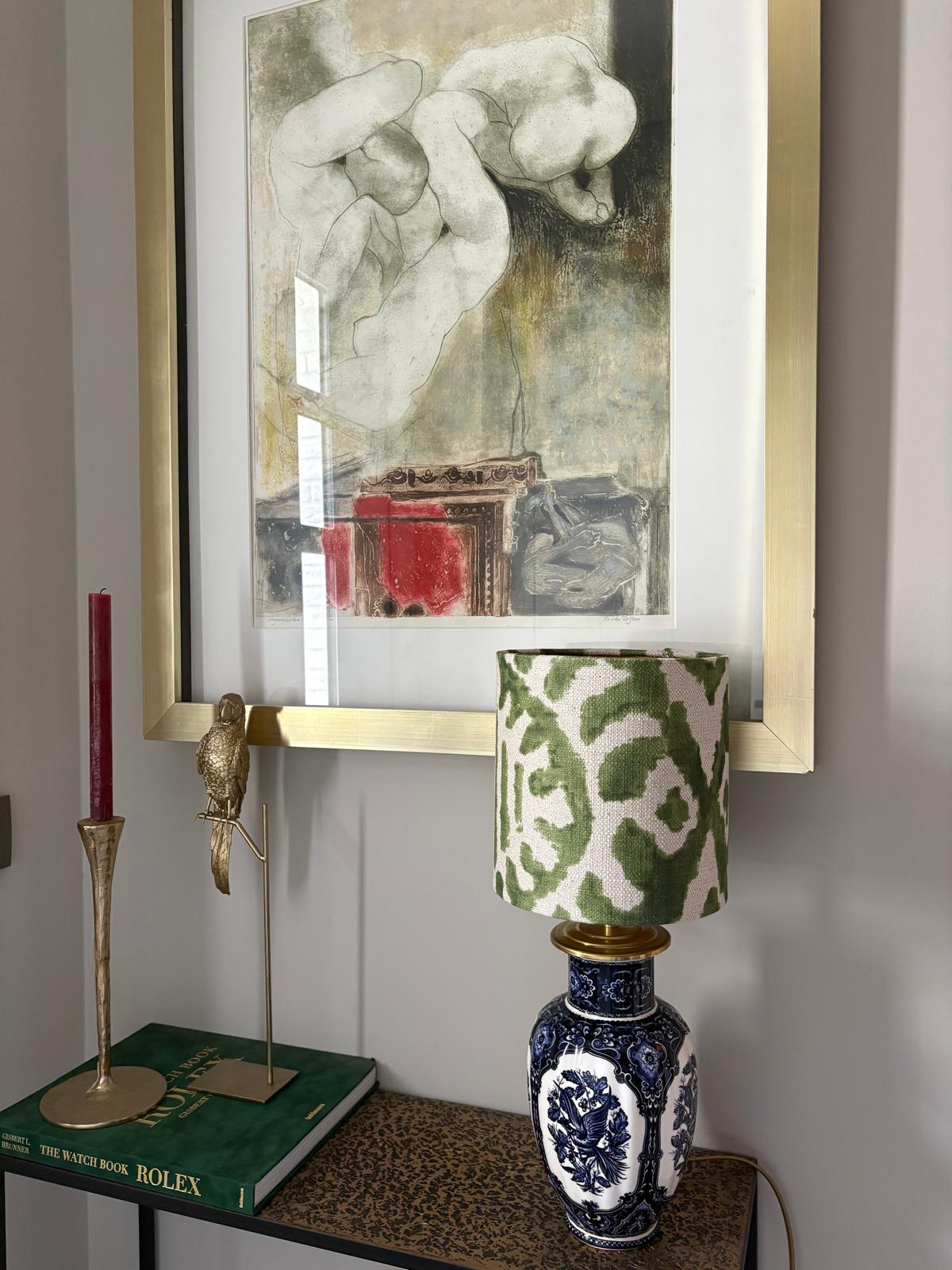 Lamp Delfstblauw met groene ikat jaqcuard kap